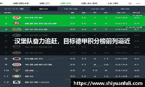 汉堡队奋力追赶，目标德甲积分榜前列逼近
